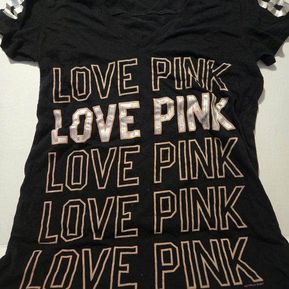 Victoria's Secret Black Tee with Pink and Silver Graphic - Picture 1 of 1